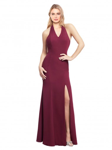 Open Back Burgundy Mermaid Halter Neck Long Bridesmaid Dress Hobart
