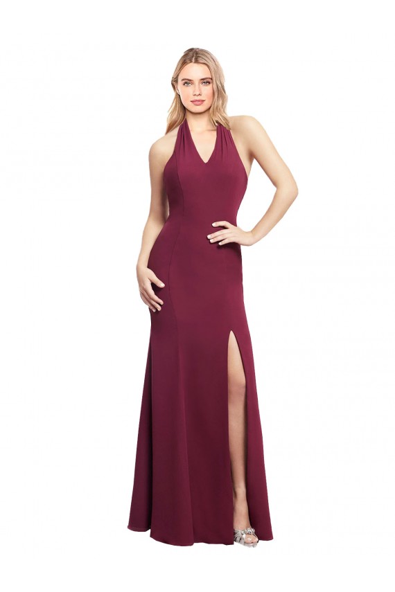 Open Back Burgundy Mermaid Halter Neck Long Bridesmaid Dress Hobart
