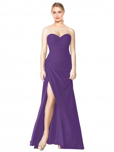 Low Back Plum Purple A-Line Strapless Long Bridesmaid Dress Hobart