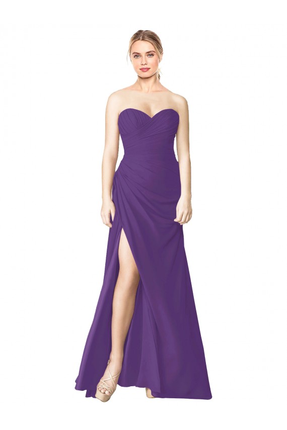 Low Back Plum Purple A-Line Strapless Long Bridesmaid Dress Hobart