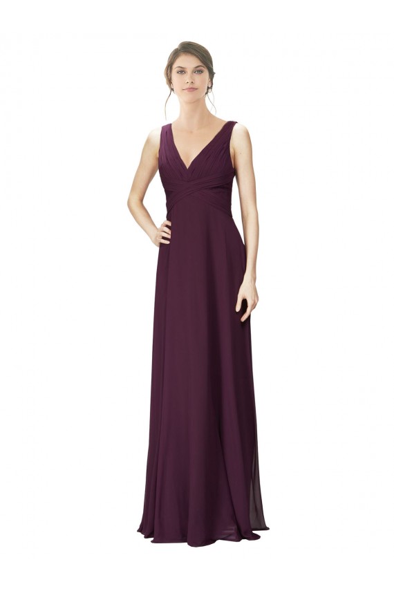 Grape A-Line V-Neck Long Bridesmaid Gown Hobart