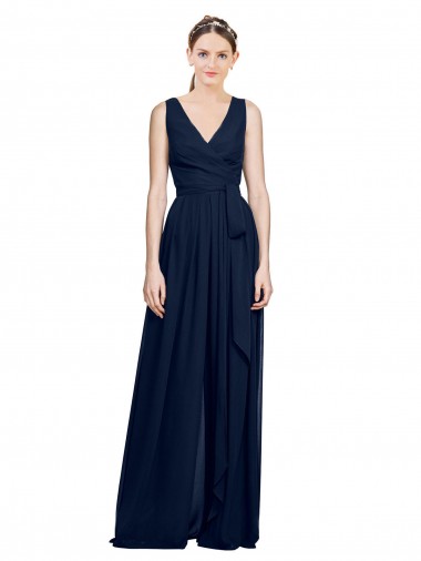 Dark Navy A-Line V-Neck Long Wedding Party Dress Hobart