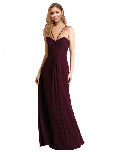 Keyhole Back Burgundy Gold A-Line Spaghetti Straps Long Wedding Party Dress Hobart