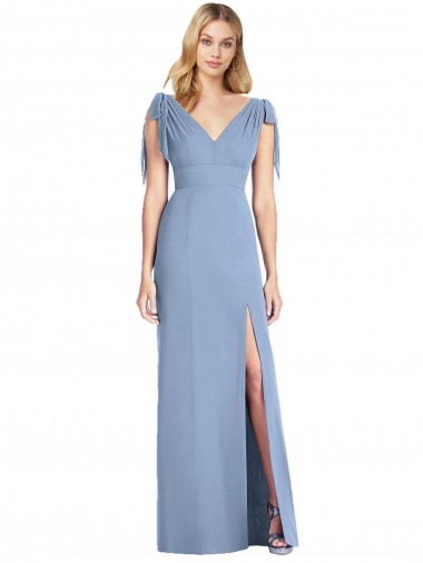 V-Back Dusty Blue Mermaid V-Neck Long Bridesmaid Dress Hobart