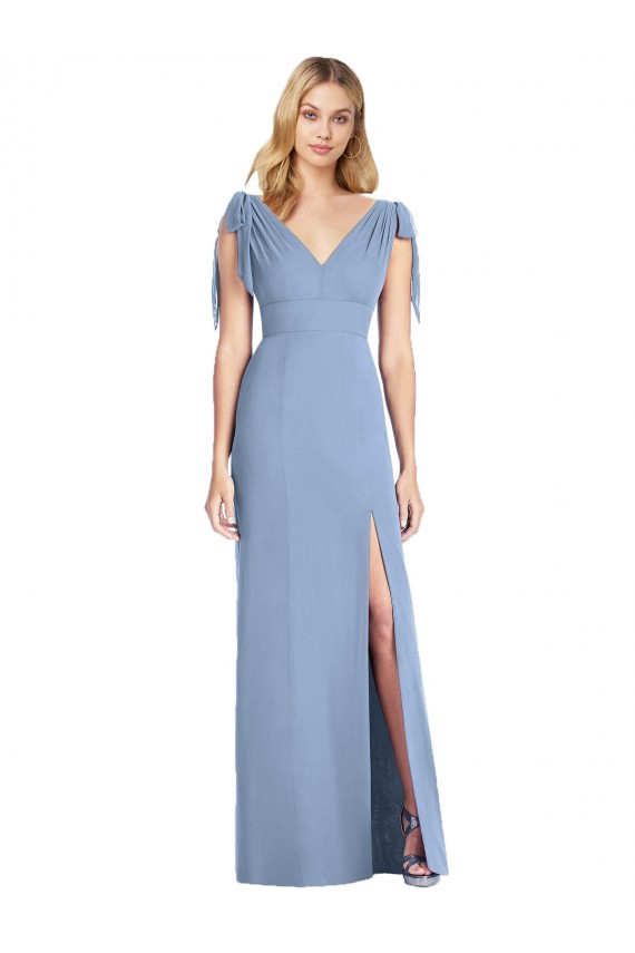 V-Back Dusty Blue Mermaid V-Neck Long Bridesmaid Dress Hobart