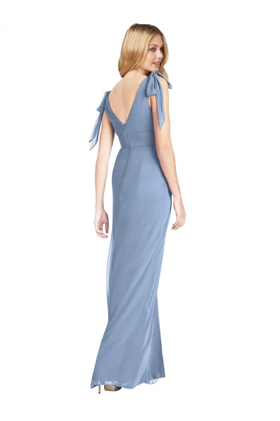 V-Back Dusty Blue Mermaid V-Neck Long Bridesmaid Dress Hobart