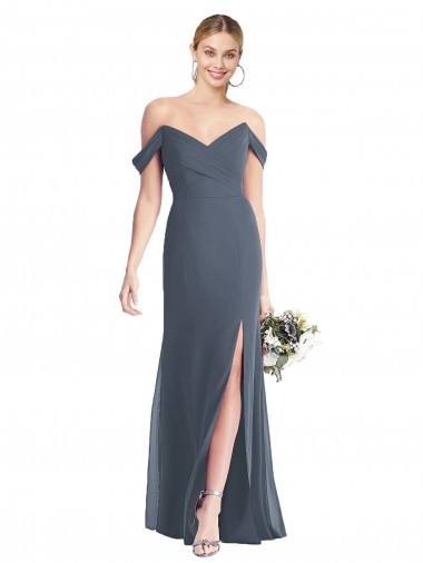 Open Back Silver Stone Trumpet Off the Shoulder Long Bridesmaid Dress Hobart