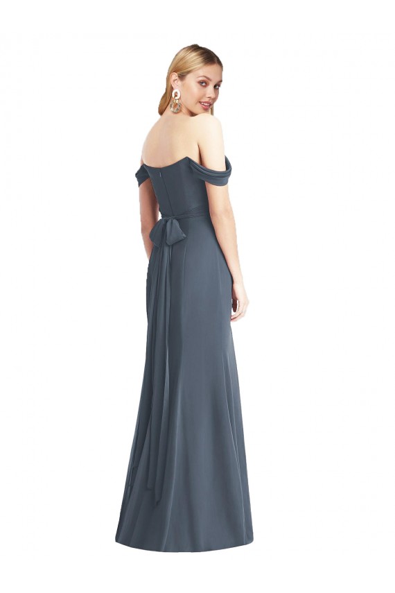 Open Back Silver Stone Trumpet Off the Shoulder Long Bridesmaid Dress Hobart