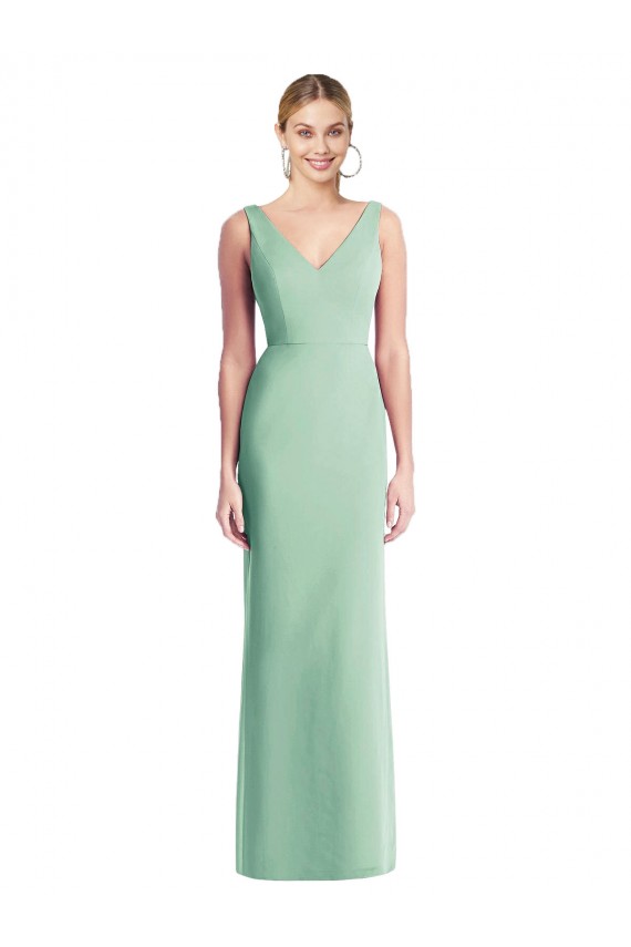 Tie Back Mint Green Trumpet V-Neck Long Bridesmaid Dress Hobart