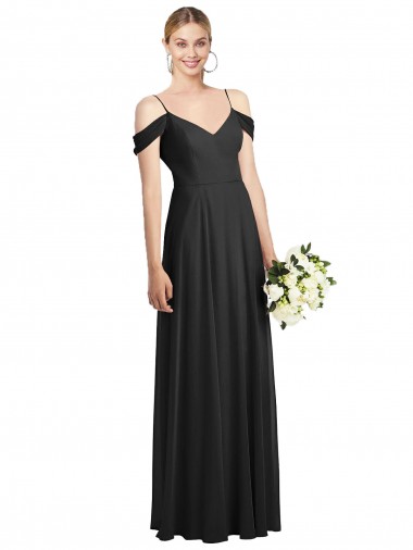 Black A-Line Spaghetti Straps Long Semi Formal Evening Dress / Bridesmaid Dress Hobart