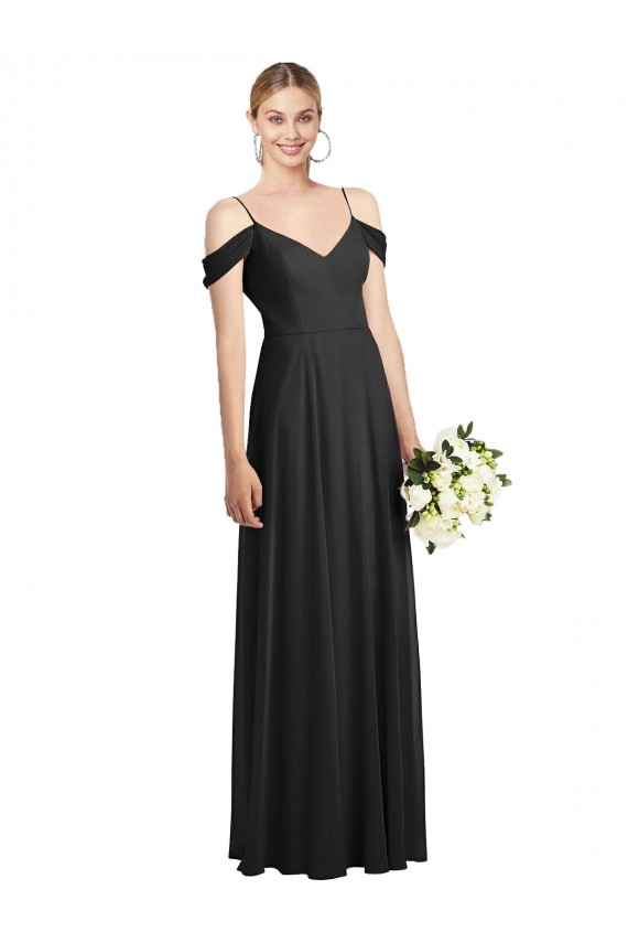 Black A-Line Spaghetti Straps Long Semi Formal Evening Dress / Bridesmaid Dress Hobart