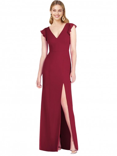 Tie Back Burgundy Mermaid V-Neck Long Bridesmaid Dress Hobart