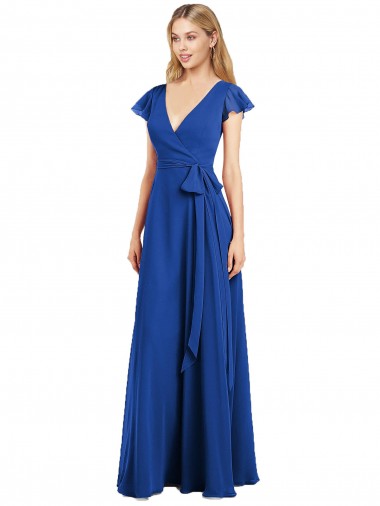 Royal Blue A-Line V-Neck Long Bridesmaid Dress Hobart