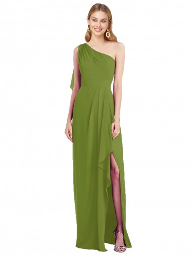 Olive Green Trumpet One Shoulder Long Bridesmaid Dress Hobart