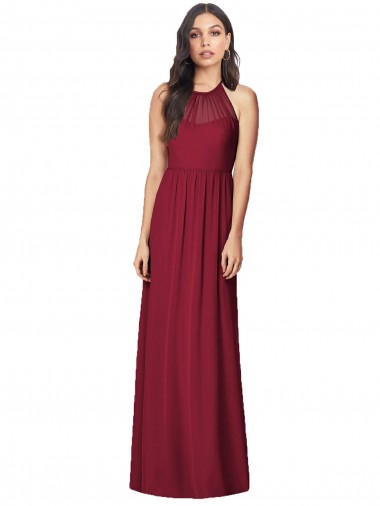 Burgundy Trumpet Halter Neck Long Bridesmaid Dress Hobart