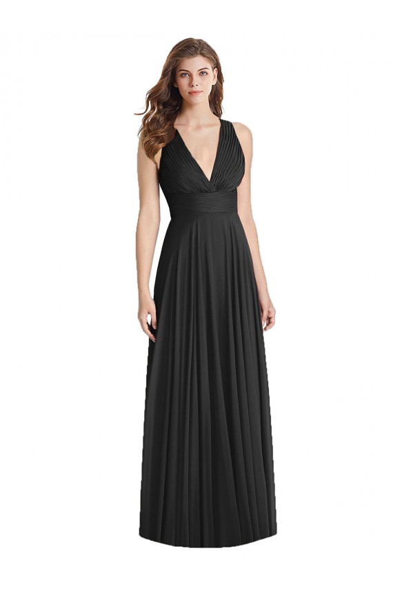 Open Back Black A-Line V-Neck Long Bridesmaid Dress Hobart