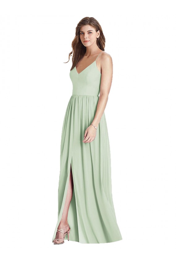 Open Back Sage A-Line V-Neck Long Semi Formal Evening Dress / Bridesmaid Dress Hobart
