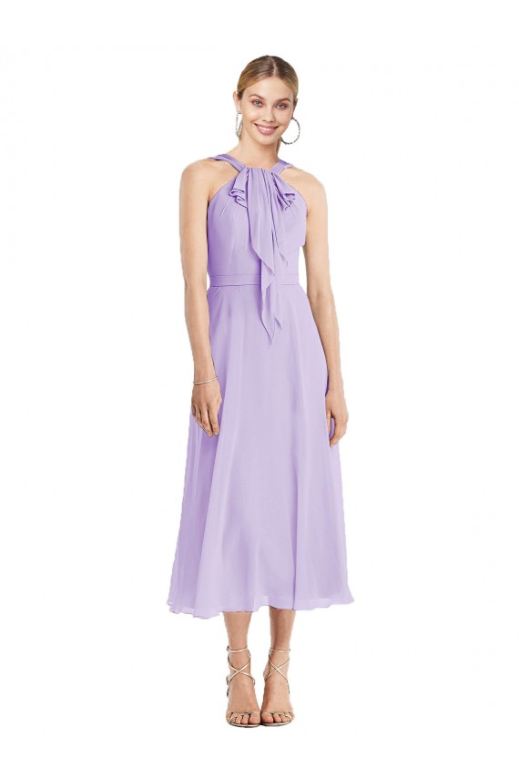 V-Back Lilac A-Line Halter Neck Tea length Prom Dress / Bridesmaid Dress Hobart