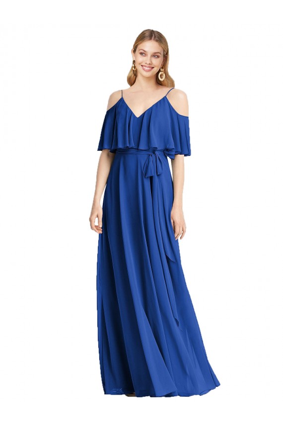 Royal Blue A-Line V-Neck Cold Shoulder Long Bridesmaid Dress Hobart