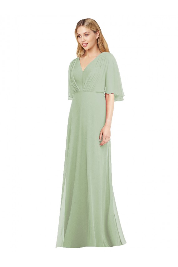 Smoke Green Trumpet V-Neck Long Bridesmaid Dress Hobart