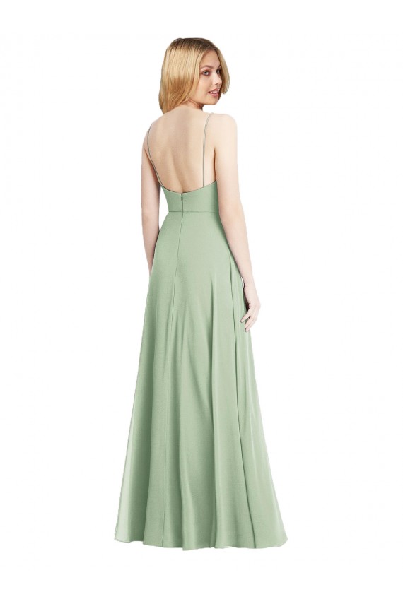 Low Back Sage Trumpet Square Neck Long Formal Evening Gown / Bridesmaid Dress Hobart