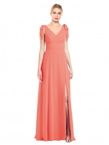 V-Back Coral Trumpet V-Neck Long Bridesmaid Dress Hobart