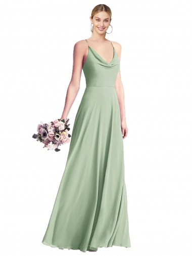 Open Back Sage A-Line Cowl Neck Long Bridesmaid Dress / Evening Dress Hobart