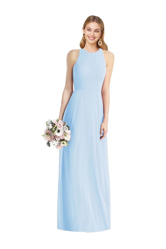 Light Sky Blue Trumpet Halter Neck Long Semi Formal Evening Dress / Bridesmaid Dress Hobart