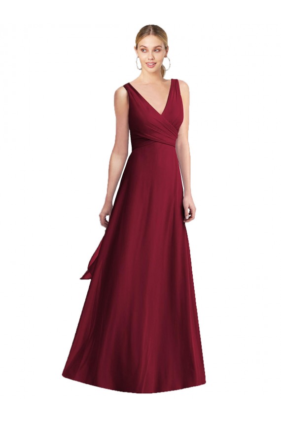 V-Back Burgundy A-Line V-Neck Long Floor Length Bridesmaid Dress Hobart