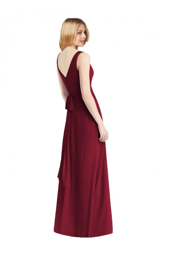 V-Back Burgundy A-Line V-Neck Long Floor Length Bridesmaid Dress Hobart