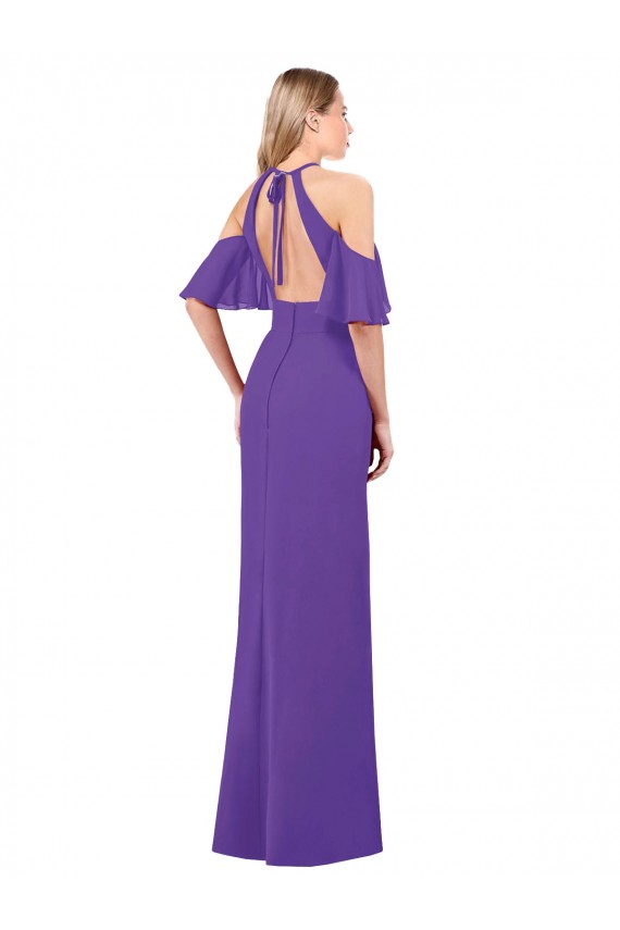 Open Back Purple A-Line Halter Neck Long Bridesmaid Dress Hobart