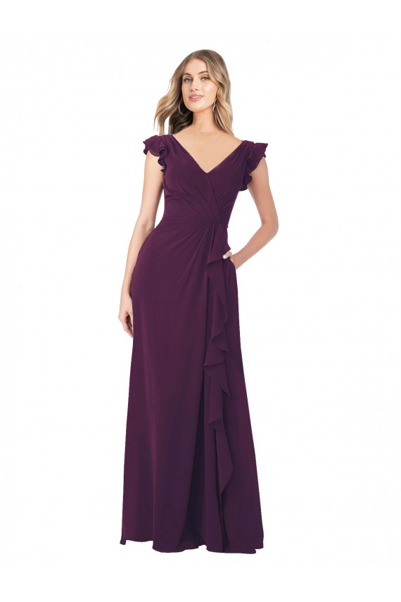 Grape A-Line V-Neck Long Formal Dress / Bridesmaid Dress Hobart