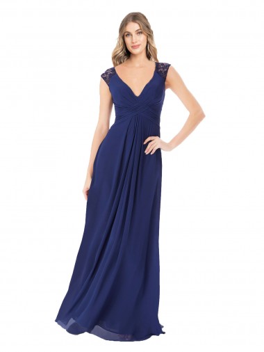 Keyhole Back Sapphire A-Line V-Neck Long Bridesmaid Dress Hobart