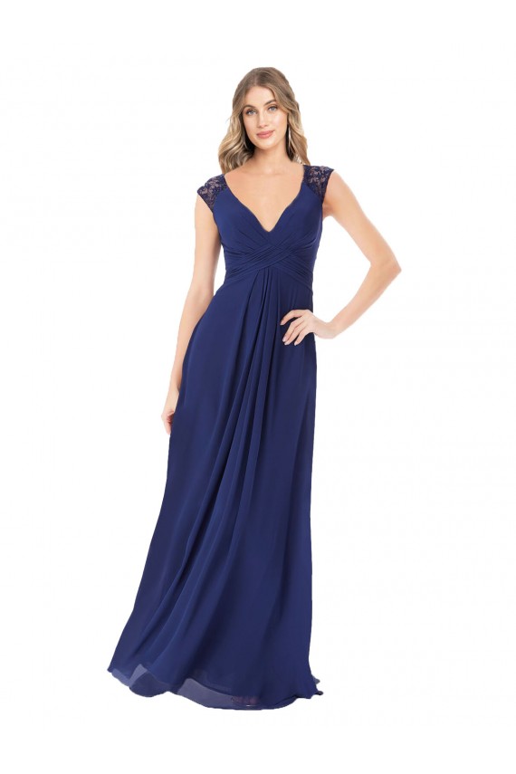 Keyhole Back Sapphire A-Line V-Neck Long Bridesmaid Dress Hobart