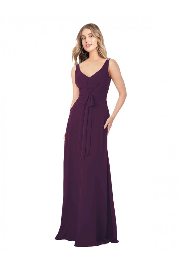 Grape A-Line V-Neck Long Floor Length Bridesmaid Dress Hobart
