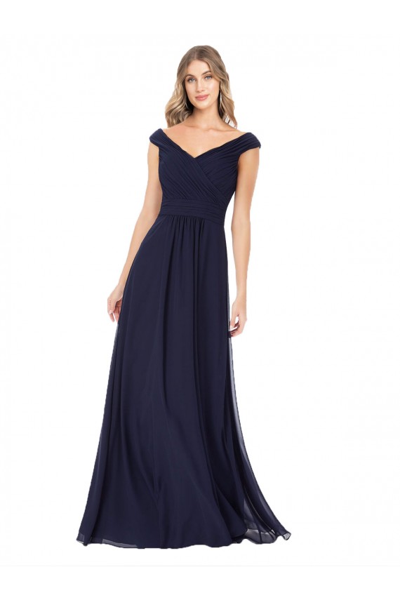Dark Navy A-Line Off the Shoulder Long Evening Dress / Bridesmaid Dress Hobart
