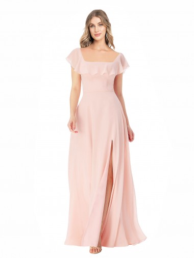 Pink A-Line Square Neck Long Formal Dress / Bridesmaid Dress Hobart