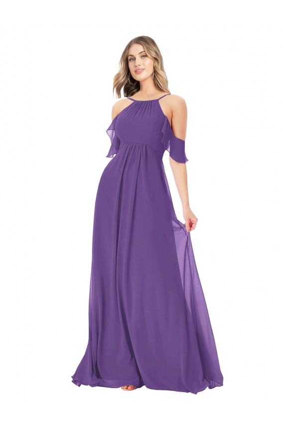 Plum Purple A-Line High Neck Long Bridesmaid Dress Hobart
