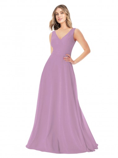 Dark Lavender A-Line V-Neck Long Bridal Party Dress Hobart
