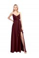 Low Back Burgundy Gold A-Line V-Neck Long Floor Length Bridesmaid Dress Hobart