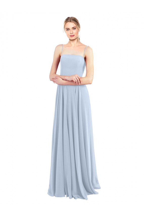 Low Back Light Sky Blue A-Line Square Neck Long Bridesmaid Dress Hobart