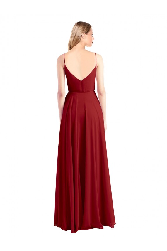 V-Back Red A-Line V-Neck Sleeveless Long Bridesmaid Dress Hobart