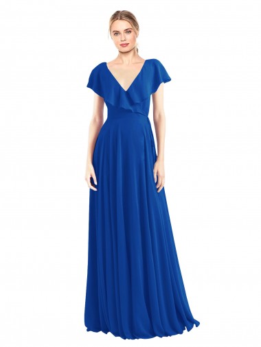 V-Back Royal Blue A-Line V-Neck Long Bridesmaid Dress Hobart