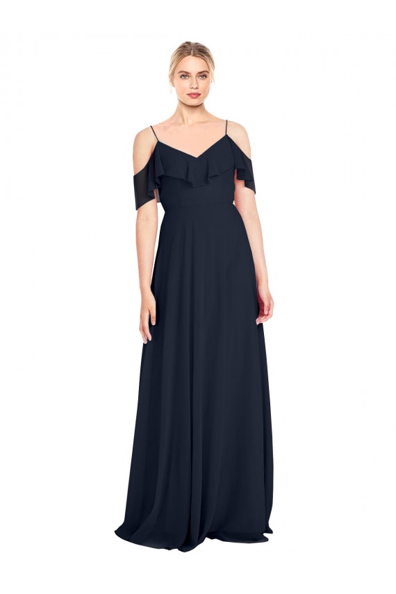V-Back Dark Navy A-Line V-Neck Long Bridesmaid Dress Hobart