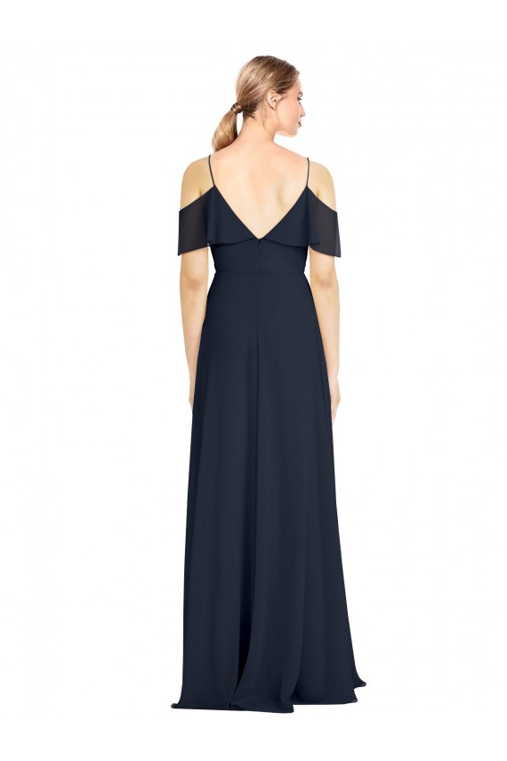 V-Back Dark Navy A-Line V-Neck Long Bridesmaid Dress Hobart