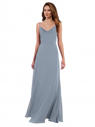 V-Back Dusty Blue A-Line Cowl Neck Long Formal Dress / Bridesmaid Dress Hobart
