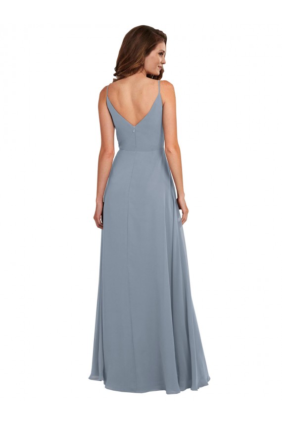 V-Back Dusty Blue A-Line Cowl Neck Long Formal Dress / Bridesmaid Dress Hobart