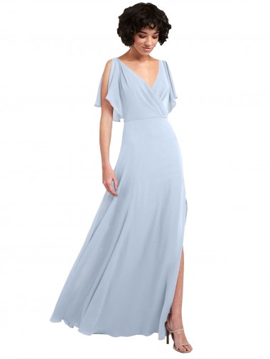 V-Back Light Sky Blue A-Line V-Neck Long Bridesmaid Dresses Hobart