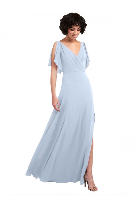 V-Back Light Sky Blue A-Line V-Neck Long Bridesmaid Dresses Hobart
