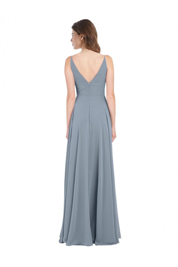 V-Back Dusty Blue A-Line V-Neck Long Bridesmaid Dress / Evening Gowns Hobart